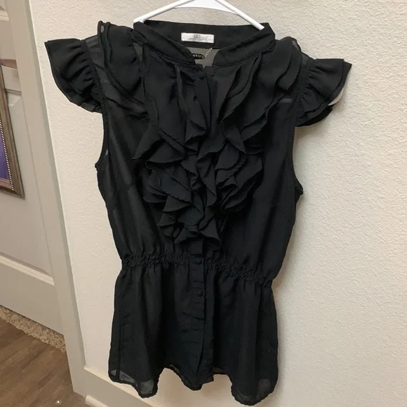 Sheer Ruffle Button Up Top - Picture 3 of 6